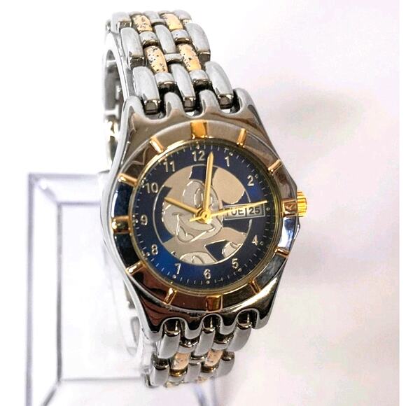 Vintage Two-Tone Disney Women's Mickey Mouse MUO159 Date Quartz Watch - Working - Picture 3 of 14